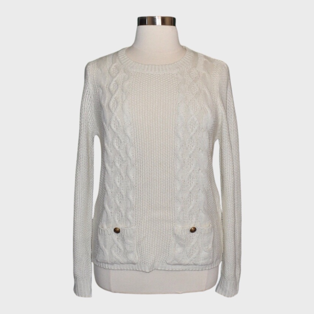Laura Scott Cable Knit Crewneck Sweater